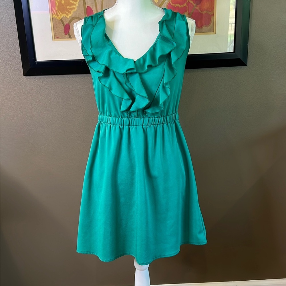 BEBOP Sleeveless Ruffle Front Green Mini Dress Size Small Coquette Feminine